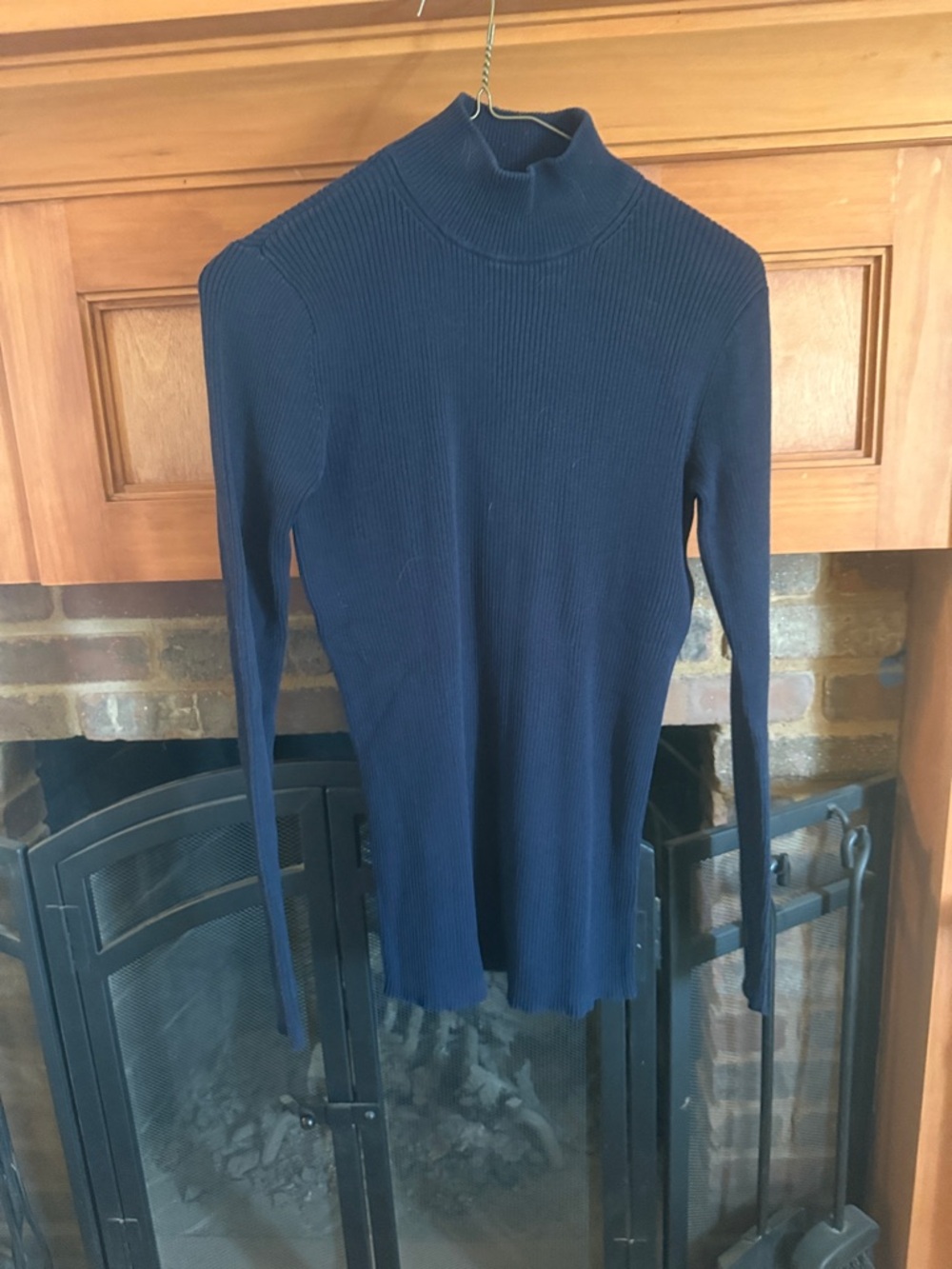 Women's Pendleton Navy Ribbed Mock Neck Long Sleeve Sweater Top Fitted Size M